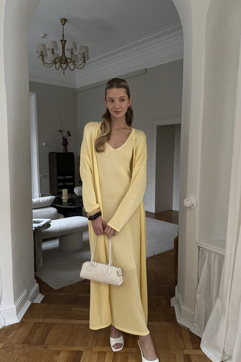 Soft Knit Cutout Tank Dress Long Sleeve Cardigan Two Piece Set image 3
