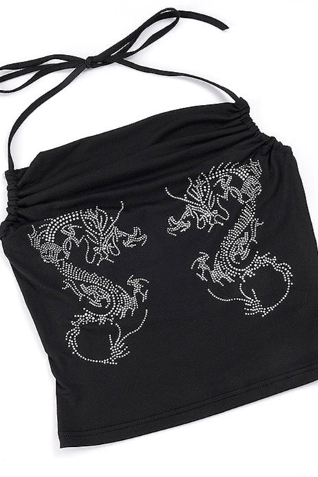 Y2K Drape Dragon Print Halter Top image 6