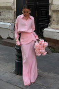 Elegant Creative Street Style Solid Long Sleeve Shirtdress Two Piece Set image 1