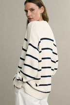 Flattering Striped V Neck Relaxed Knit Cardigan image 3
