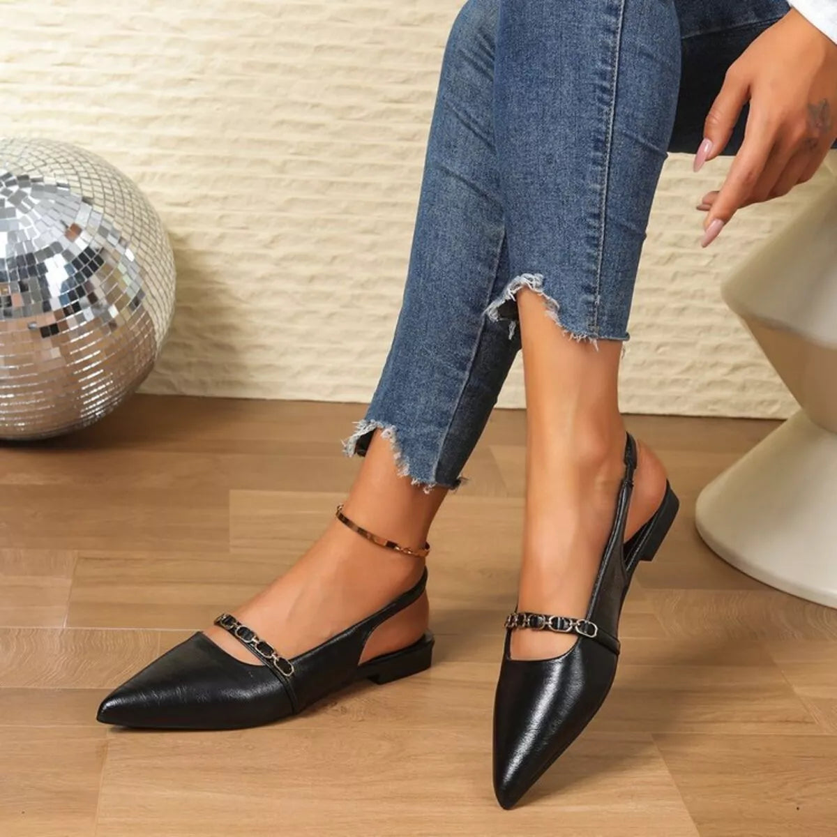 Arielle Slingback Sandals detail view styled for Avrienne