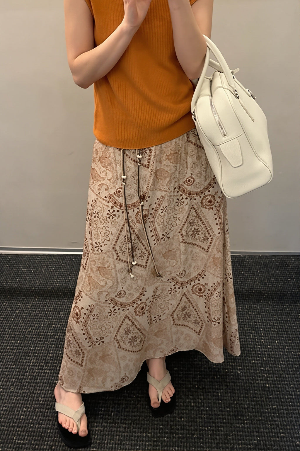Vintage Print Beaded Belt A Line Maxi Skirt image 2