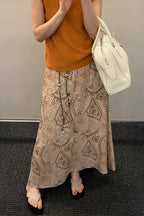 Vintage Print Beaded Belt A Line Maxi Skirt image 2