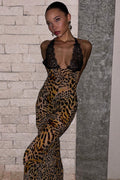 Lace Print Deep V Backless Cami Maxi Dress image 5