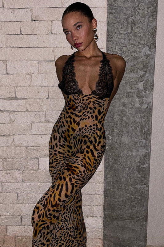 Lace Print Deep V Backless Cami Maxi Dress image 5