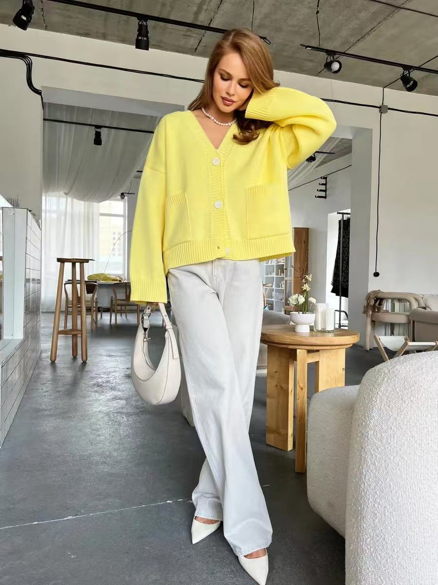 V-Neck Pocket Knit Cardigan image 3