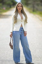 Asymmetrical Button Knit Cardigan image 3
