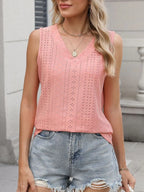 Daphne Eyelet Tank detail view styled for Avrienne