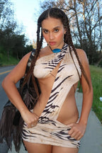 Tiger Print Cutout Back Patchwork Mini Dress image 1