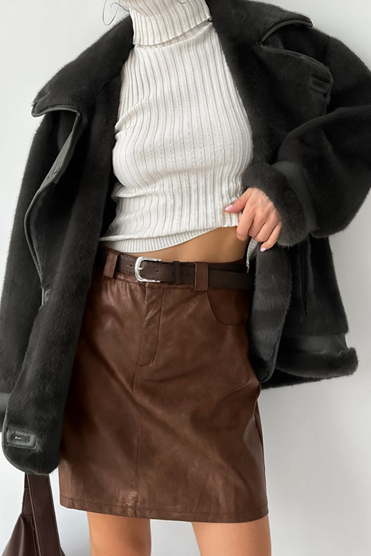 Brown Faux Leather Short Skirt image 1