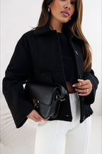 Trendy Solid Wool Pocket Elastic Snap Coat image 10