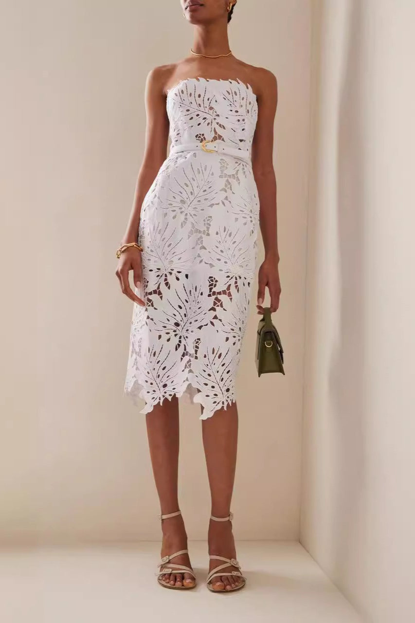 Tube Maple Leaf Lace Waist Prom Dress image 2