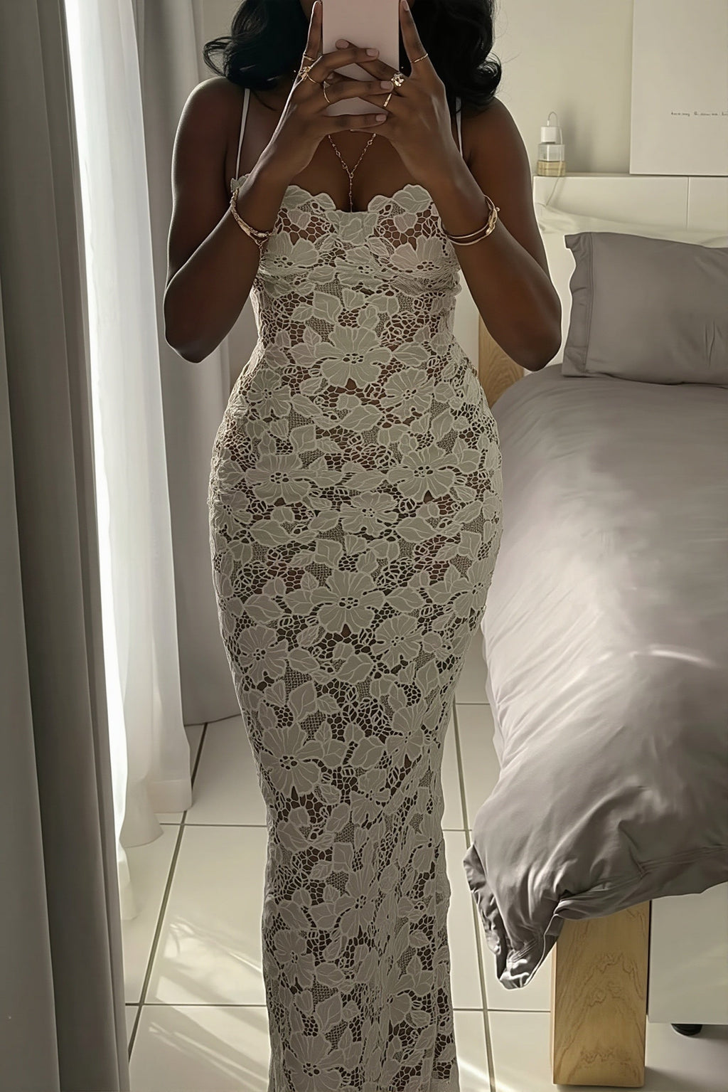 Tie Slim Split Lace Cami Maxi Dress image 4