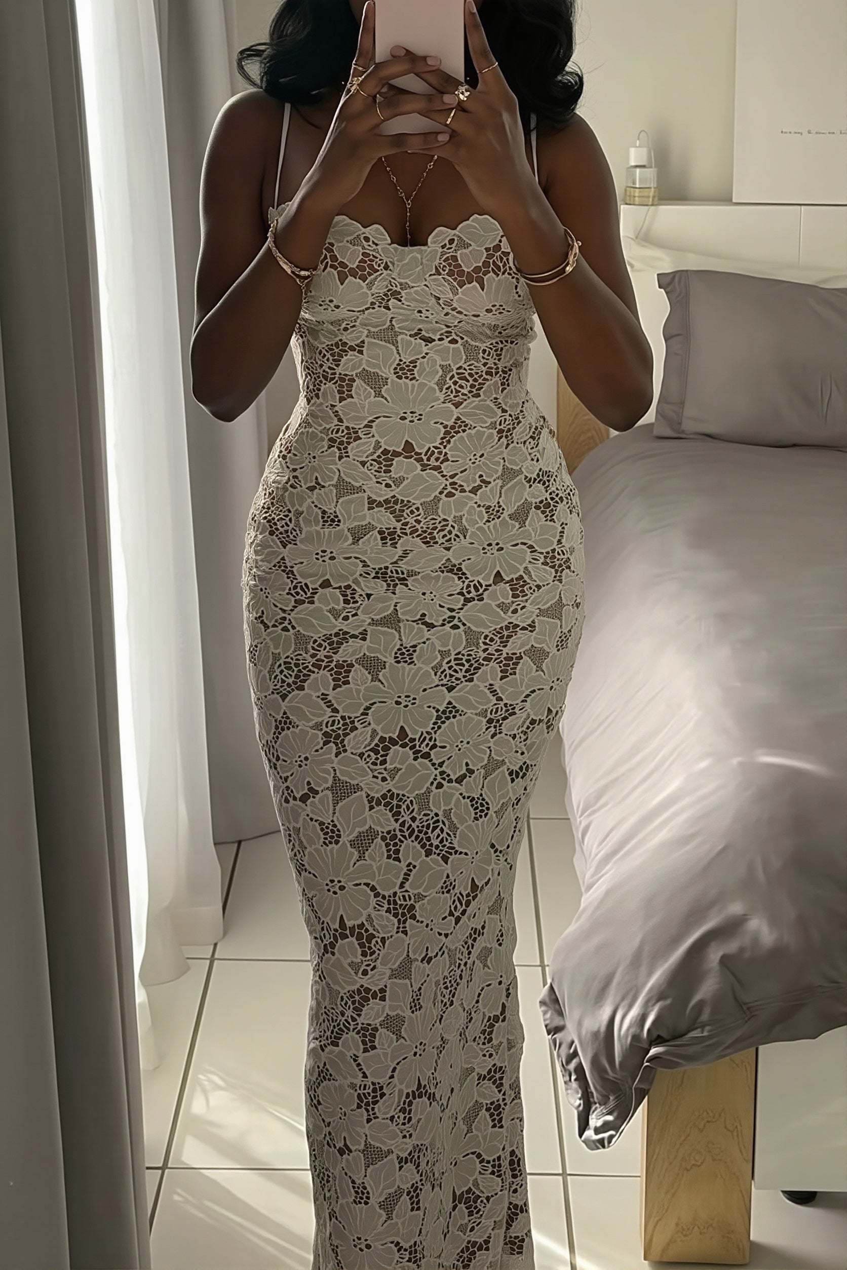 Tie Slim Split Lace Cami Maxi Dress image 4