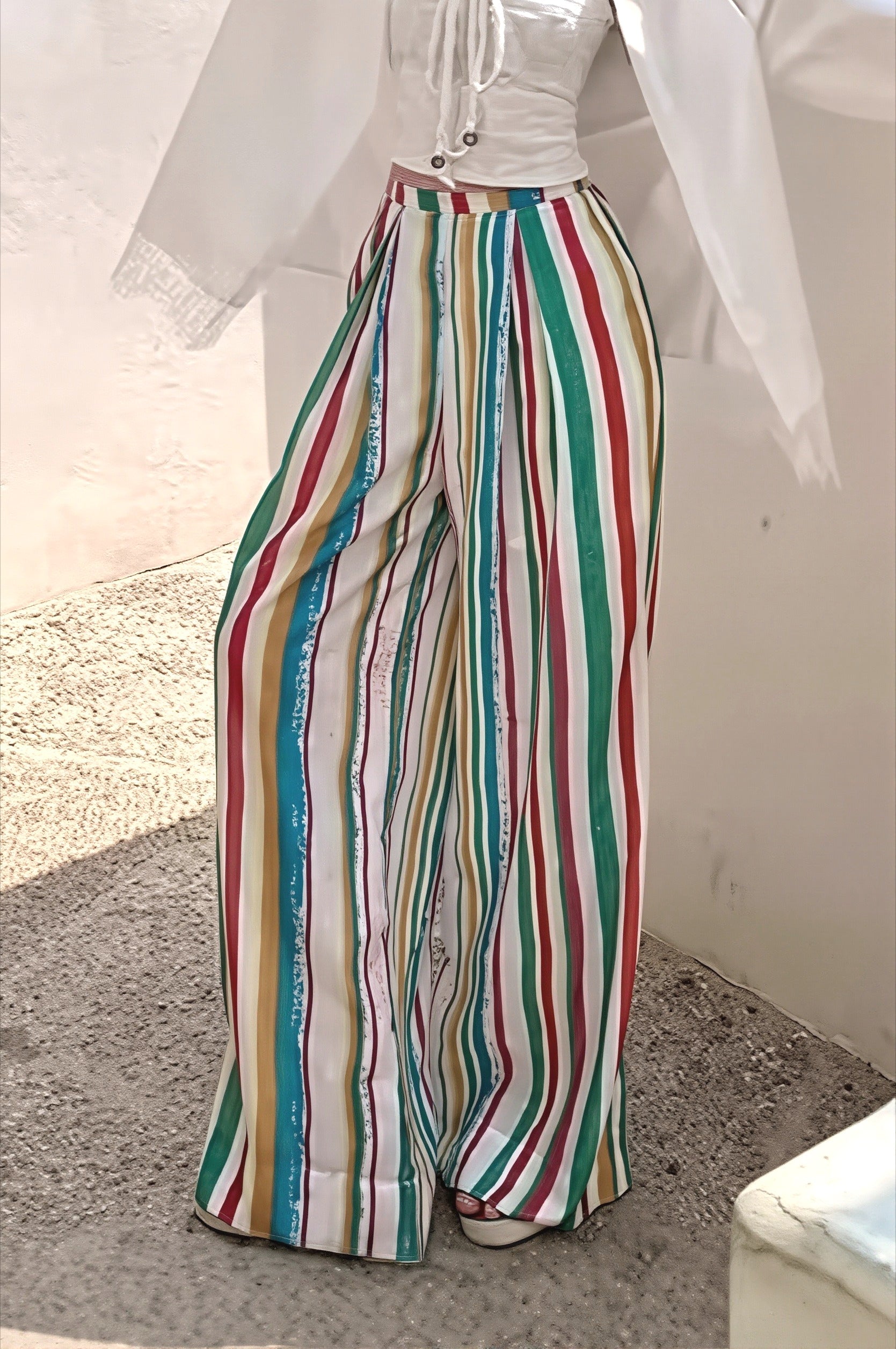 Boho Colorful Stripe High Waist Pants image 2