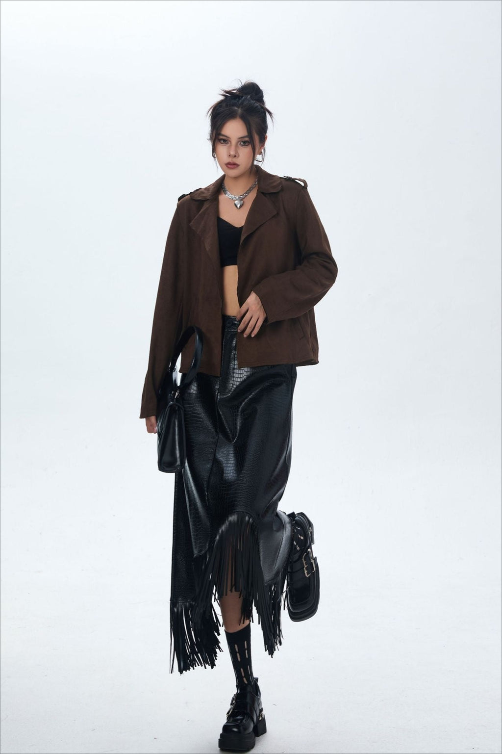 Suede Open Front Biker Jacket image 6