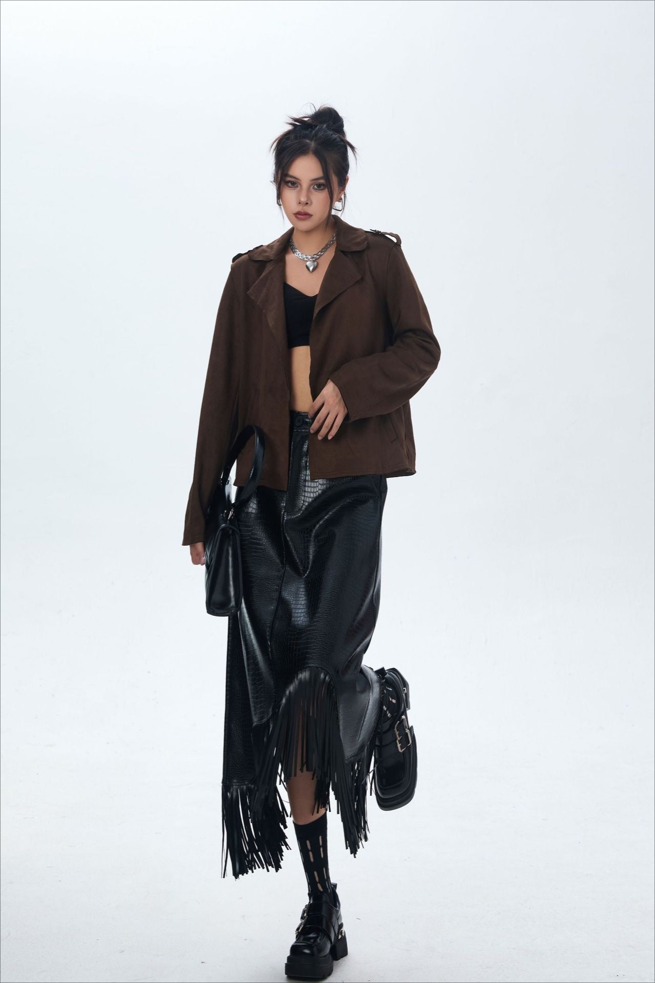 Suede Open Front Biker Jacket image 6