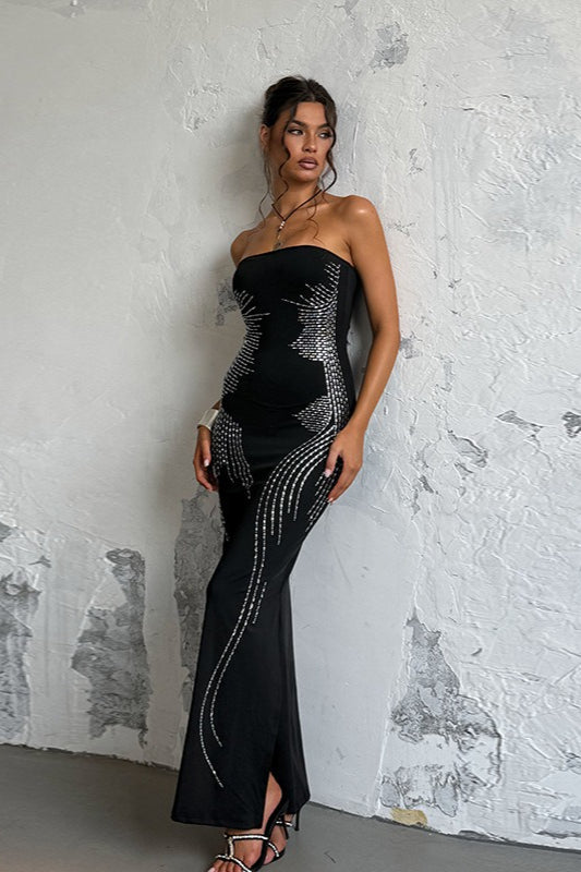 Rhinestone Strapless Off Shoulder Maxi Dress image 2