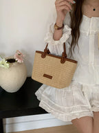 Lumi Straw Crossbody detail view styled for Avrienne