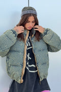 Vintage Washed Cross Embroidery Puffer Jacket image 2