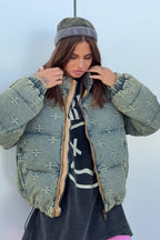 Vintage Washed Cross Embroidery Puffer Jacket image 2