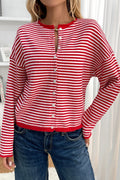 Striped Knit Round Neck Cardigan image 1