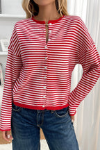 Striped Knit Round Neck Cardigan image 1