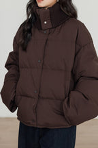 Knit Collar White Duck Down Puffer Jacket image 3