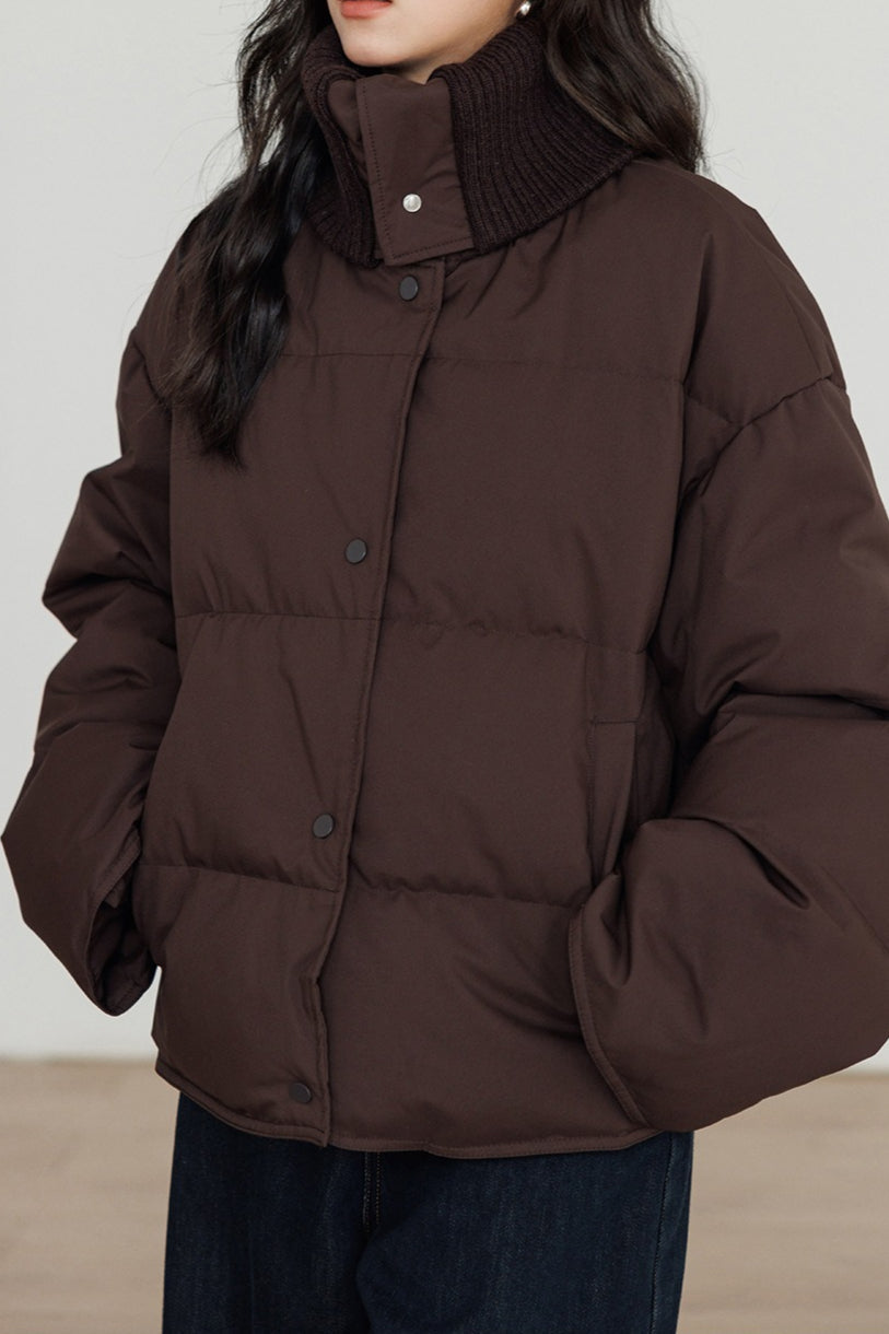 Knit Collar White Duck Down Puffer Jacket image 3