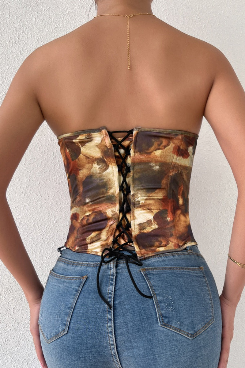 Sexy Color Block Backless Lace Up Boned Corset Blouse image 4