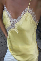 Lace Trim Patchwork Low Cut Asymmetrical Slit Cami Top image 7