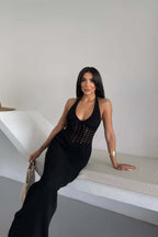 Sheer Halter Backless Maxi Dress image 4
