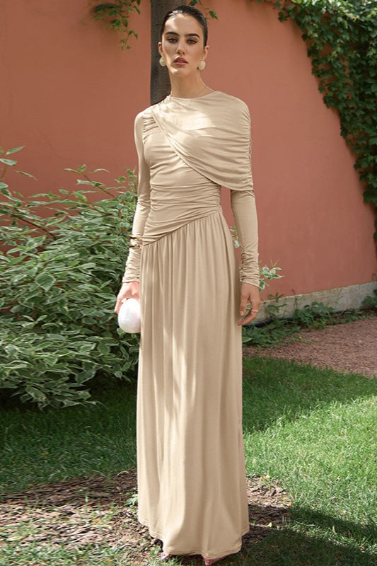 Vintage Ruched High Waist Long Sleeve Maxi Dress image 8