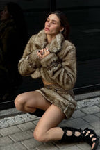 Vintage Cropped Patchwork Stand Collar Coat image 3