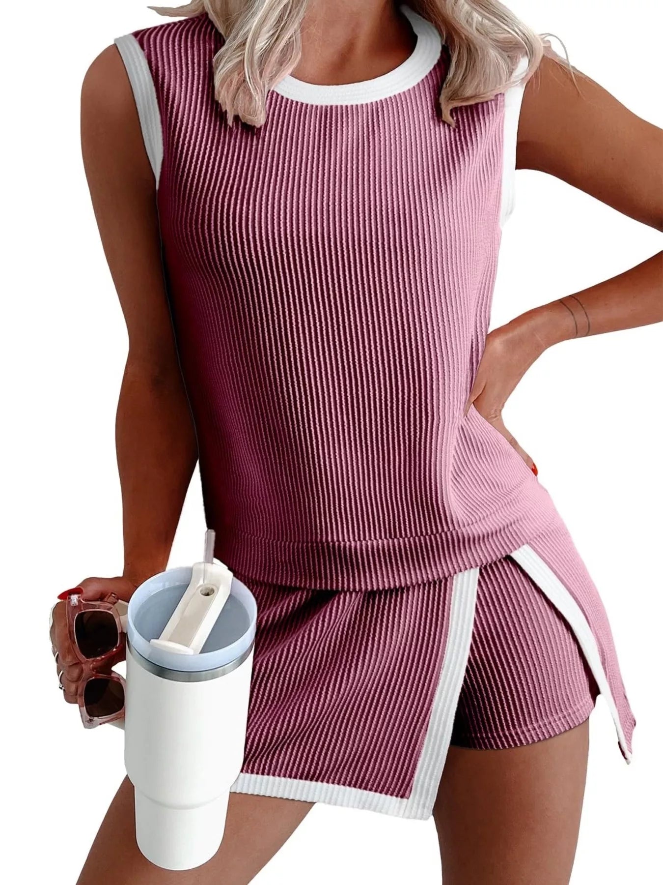 Avia Ribbed Set detail view styled for Avrienne