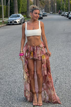Chic Floral Print Double Ruffle Asymmetric Skirt image 2