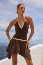 Vintage Deep V Ethnic Tape Irregular Mini Dress image 3