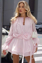 Solid Sexy Round Neck Floral Tie Bodycon Mini Dress image 2