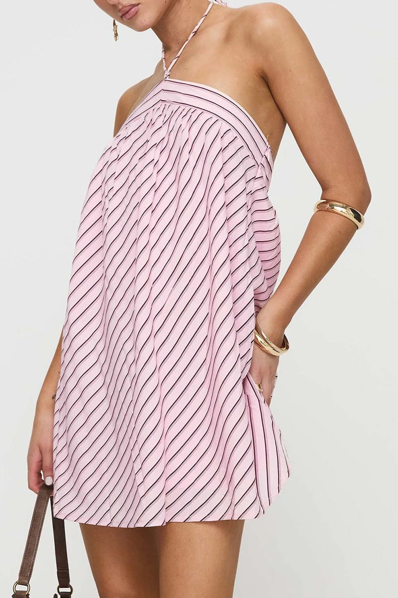Striped Halter Backless Chic Mini Dress image 4