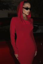 Solid Slim Hooded Mermaid Maxi Dress image 3