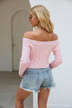 Cable Knit Boat Neck Cropped Knit Top image 12