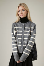 Crew Neck Striped Button Pocket Knit Cardigan image 4