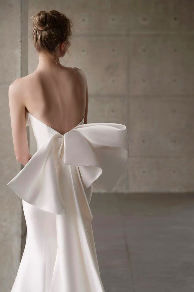 Satin Bandeau Train Bow Wedding Dress image 5