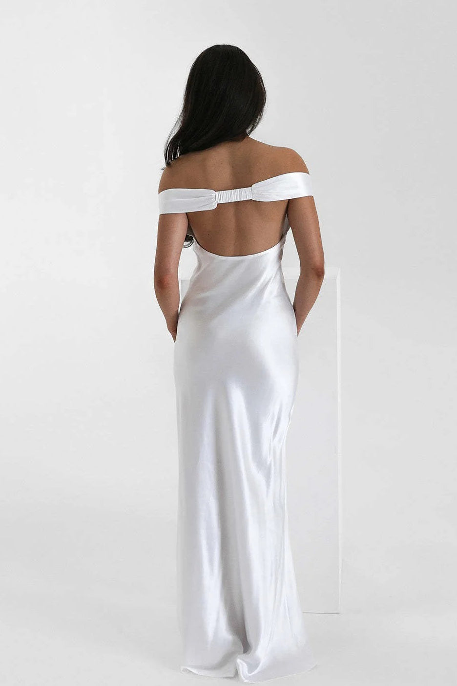 Vintage Satin Mermaid Off Shoulder Maxi Dress image 9