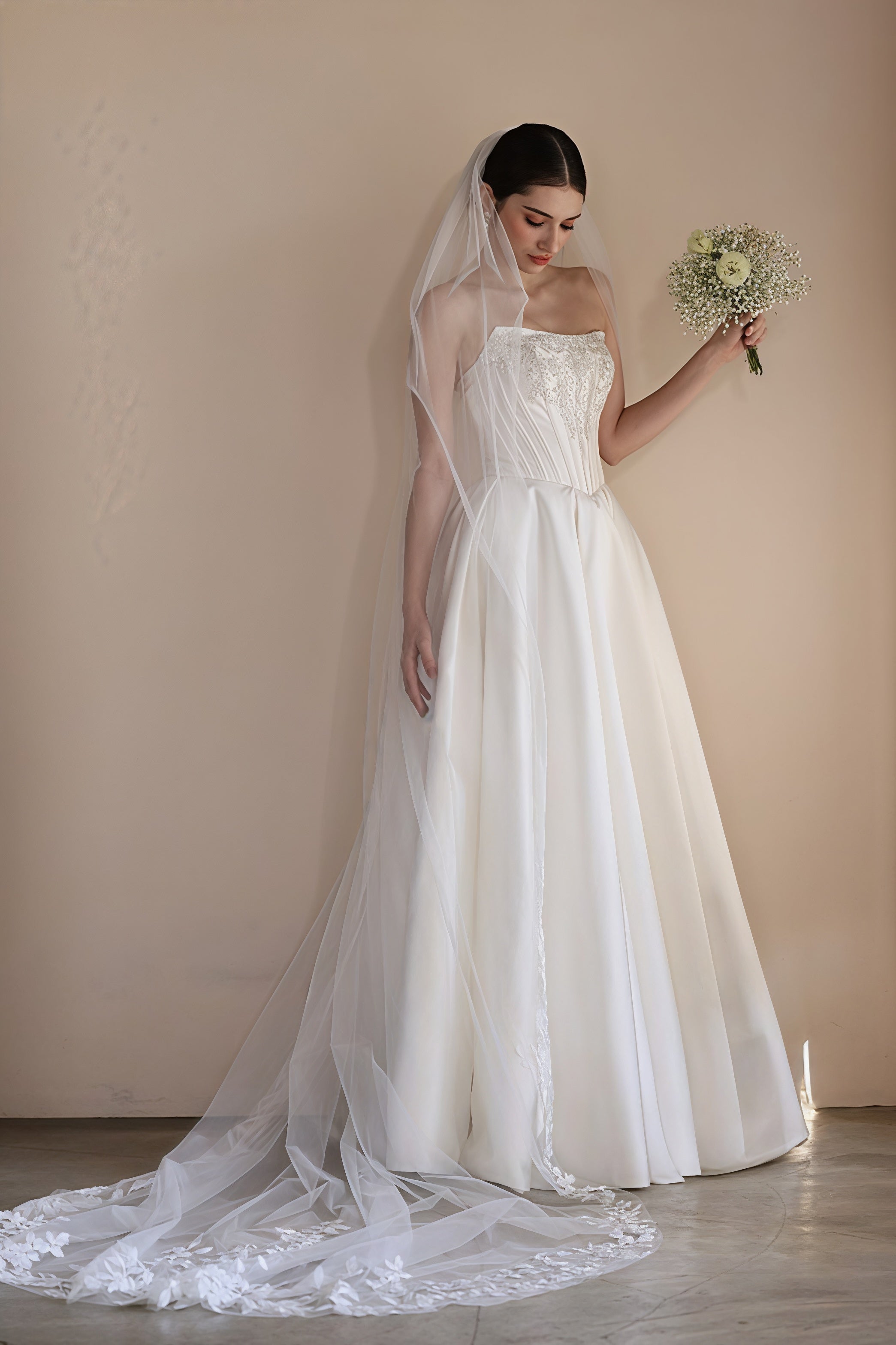 Strapless Boning Rhinestone Satin Wedding Dress image 2