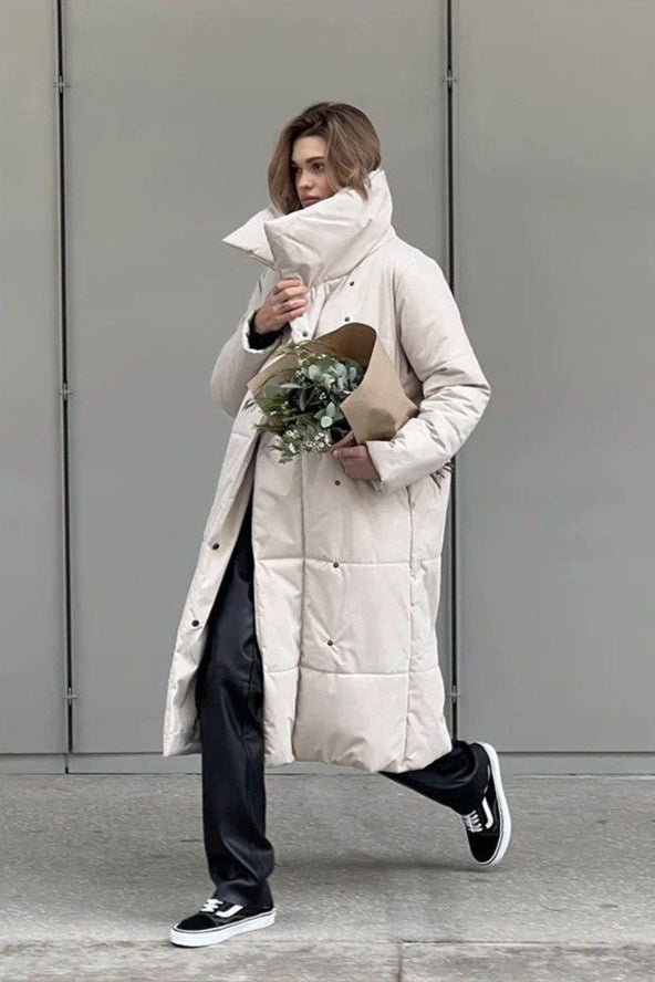 Long Stand Collar Relaxed Quilted Puffer Jacket image 15