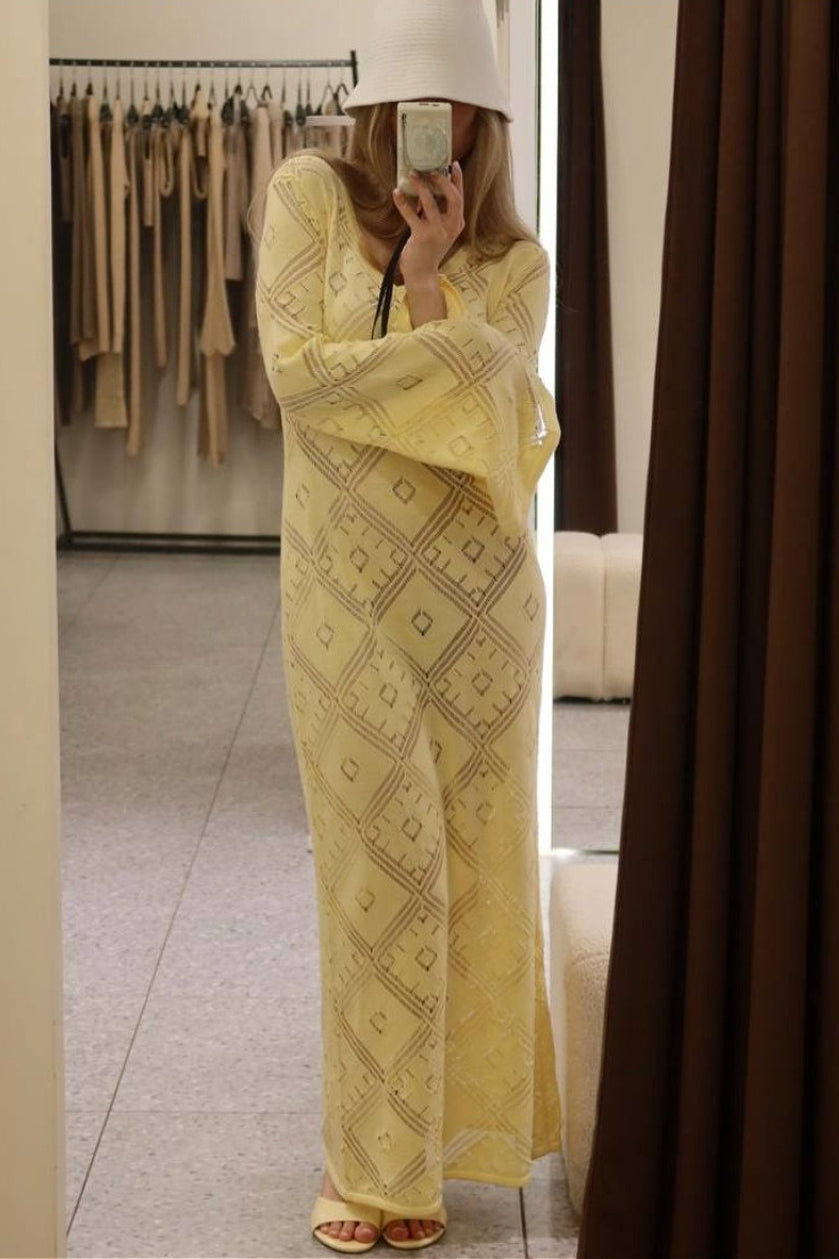 Knit Argyle Jacquard Long Sleeve Maxi Dress image 12