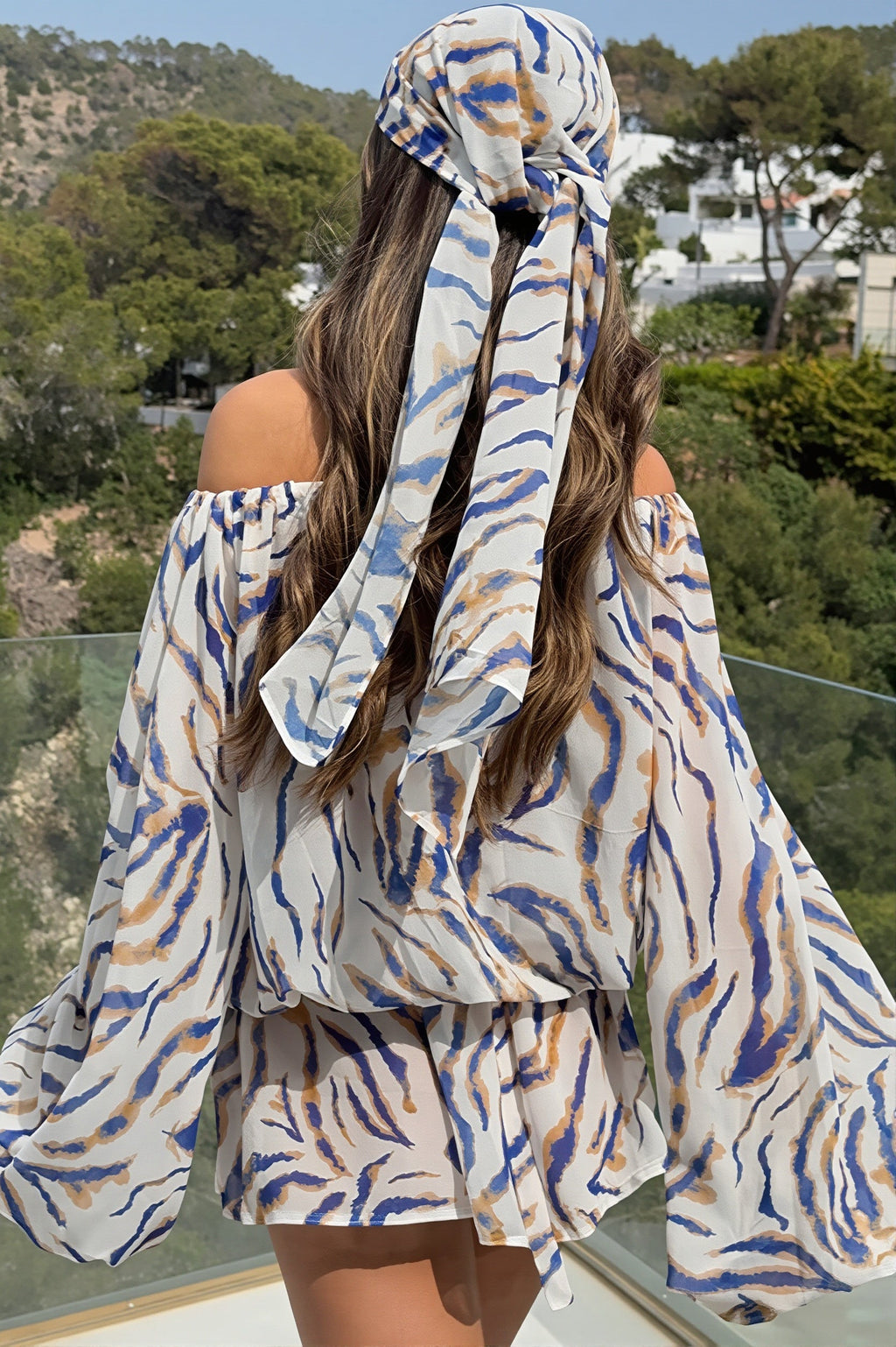 Zebra Print Flowy Off Shoulder Mini Dress image 4
