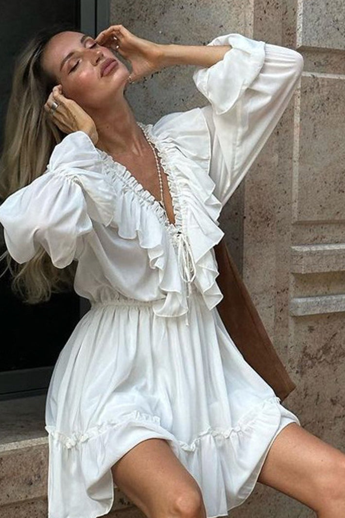 Chiffon V Neck Flared Sleeve Mini Dress image 7