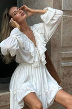 Chiffon V Neck Flared Sleeve Mini Dress image 7